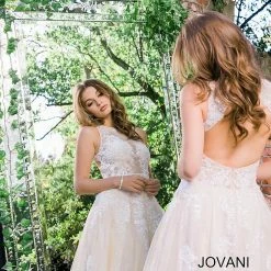 Ballgown Dresses Jovani 37504 White Nude Embroidered Sheer Bodice Prom Dress