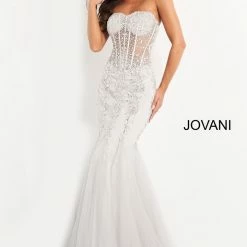 Jovani 5908 Sheer Corset Mermaid Prom Dress Pageant Sexy Embellished Formal Gown Mermaid Dresses