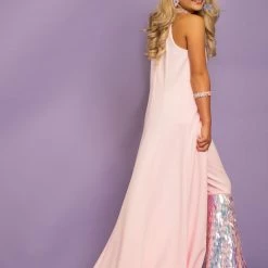 In Stock Sugar Kayne C131 Size 10 Pink Girls Pageant Jumpsuit Fun Fashion With Overskirt Train Fun Fashion Fringe & Tassels