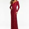 Ashleylauren Ashley Lauren 11176 Off The Shoulder Sequin Evening Gown With Long Sleeves Sequin Dresses