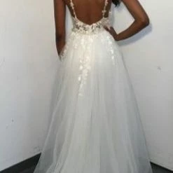 Discontinued Jovani JVN02260 Long Lace Embellished Belt Prom Dress Pageant Gown Tulle