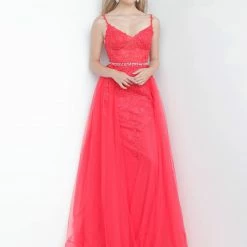 Discontinued Jovani JVN02260 Long Lace Embellished Belt Prom Dress Pageant Gown Tulle