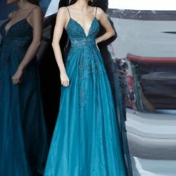 JVN By Jovani Jovani JVN02266 Floral Embroidered A Line Prom Dress Evening Gown Plunging V Neckline 9 JVN By Jovani Jovani JVN02266 Floral Embroidered A Line Prom Dress Evening Gown Plunging V Neckline