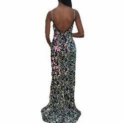 In Stock Jovani JVN 04072 Size 10 Long Fitted Black Sequin Velvet Prom Dress Slit Sheer Panel V Neck 9 In Stock Jovani JVN 04072 Size 10 Long Fitted Black Sequin Velvet Prom Dress Slit Sheer Panel V Neck