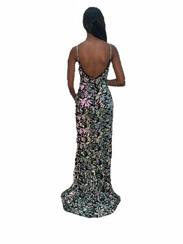 In Stock Jovani JVN 04072 Size 10 Long Fitted Black Sequin Velvet Prom Dress Slit Sheer Panel V Neck 6 In Stock Jovani JVN 04072 Size 10 Long Fitted Black Sequin Velvet Prom Dress Slit Sheer Panel V Neck