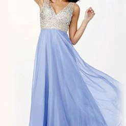 In Stock Jovani JVN20437 Light Yellow Size 0 Long Chiffon Prom Dress Pageant Gown