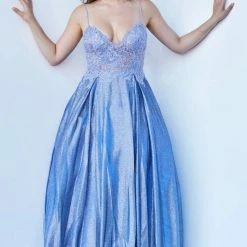 JVN By Jovani Jovani JVN2206 Shimmer Sheer Lace Ballgown Prom Dress Pockets Formal