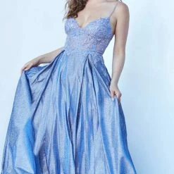 JVN By Jovani Jovani JVN2206 Shimmer Sheer Lace Ballgown Prom Dress Pockets Formal