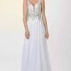 In Stock Backless Dresses Jovani JVN22241 White Size 0 Prom Dress Pageant Gown Long Chiffon Crystal Bodice