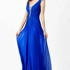 In Stock Jovani JVN 27556 Size 12 RED Long Jersey Prom Dress Pageant Gown Ruched Plunging