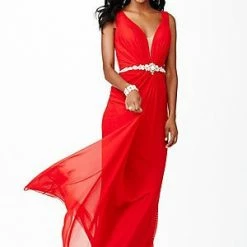 In Stock Jovani JVN31415 Size 10 Long Royal A Line Jersey Formal Dress Sheer Embellished Long Sleeve Dresses