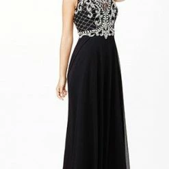 In Stock Backless Dresses Jovani JVN 31435 Size 12 Long Fitted Cutout Formal Dress Sheer Back High Neck