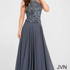 In Stock Jovani JVN 33700 Halter Chiffon Long Gown In Navy Size 2 Formal Dress