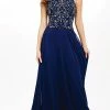 In Stock Jovani JVN 33700 Halter Chiffon Long Gown In Navy Size 2 Formal Dress 1 In Stock Jovani JVN 33700 Halter Chiffon Long Gown In Navy Size 2 Formal Dress