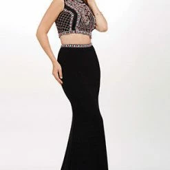 In Stock Jovani JVN 34015 Size 12 Two Piece Fitted Jersey Beaded Evening Prom Dress Formal