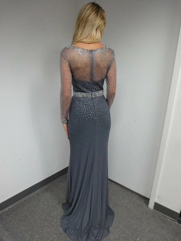 In Stock Long Sleeve Dresses Jovani JVN 36753 Size 0 Sheer Long Sleeve Formal Prom Dress Slit V Neck Illusion Back 5 In Stock Long Sleeve Dresses Jovani JVN 36753 Size 0 Sheer Long Sleeve Formal Prom Dress Slit V Neck Illusion Back