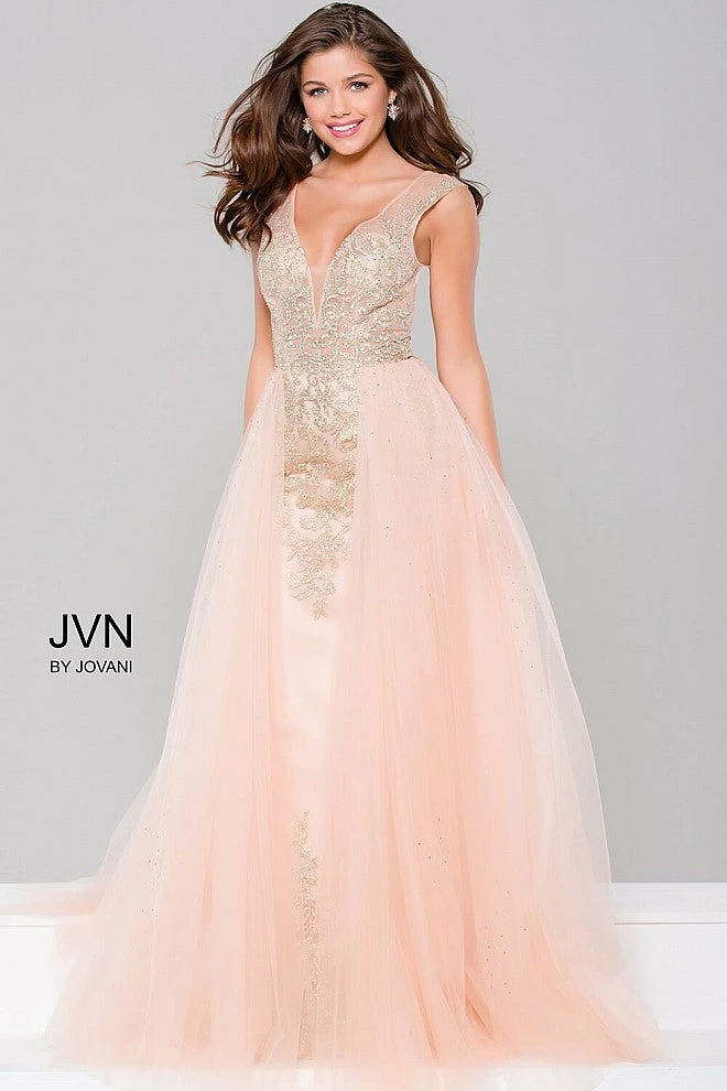 In Stock Jovani JVN 41677 Size 0 Navy/Gold Prom Dress Embellished V Neckline Over Skirt Evening Gown 4 In Stock Jovani JVN 41677 Size 0 Navy/Gold Prom Dress Embellished V Neckline Over Skirt Evening Gown