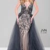 In Stock Jovani JVN 46081 Size 0 Charcoal Prom Dress Overskirt Pageant Gown Sheer Long Sleeve Dresses 1 In Stock Jovani JVN 46081 Size 0 Charcoal Prom Dress Overskirt Pageant Gown Sheer Long Sleeve Dresses