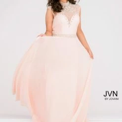 In Stock Jovani JVN 48641 Size 12 Blush Long A Line Formal Dress Embellished Gown Backless Dresses