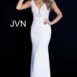 In Stock Jovani JVN 50950 Long Sheer Beaded Size 4 Navy Formal Evening Dress Lace