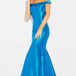 In Stock Jovani JVN 51863 Size 10 Off The Shoulder Mermaid Prom Dress Teal Pageant Gown