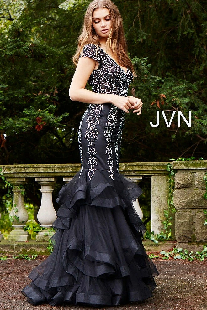 In Stock Mermaid Dresses Jovani JVN 55878 Black Size 2 Cap Sleeve Mermaid Prom Dress Embellished Evening Gown 7 In Stock Mermaid Dresses Jovani JVN 55878 Black Size 2 Cap Sleeve Mermaid Prom Dress Embellished Evening Gown