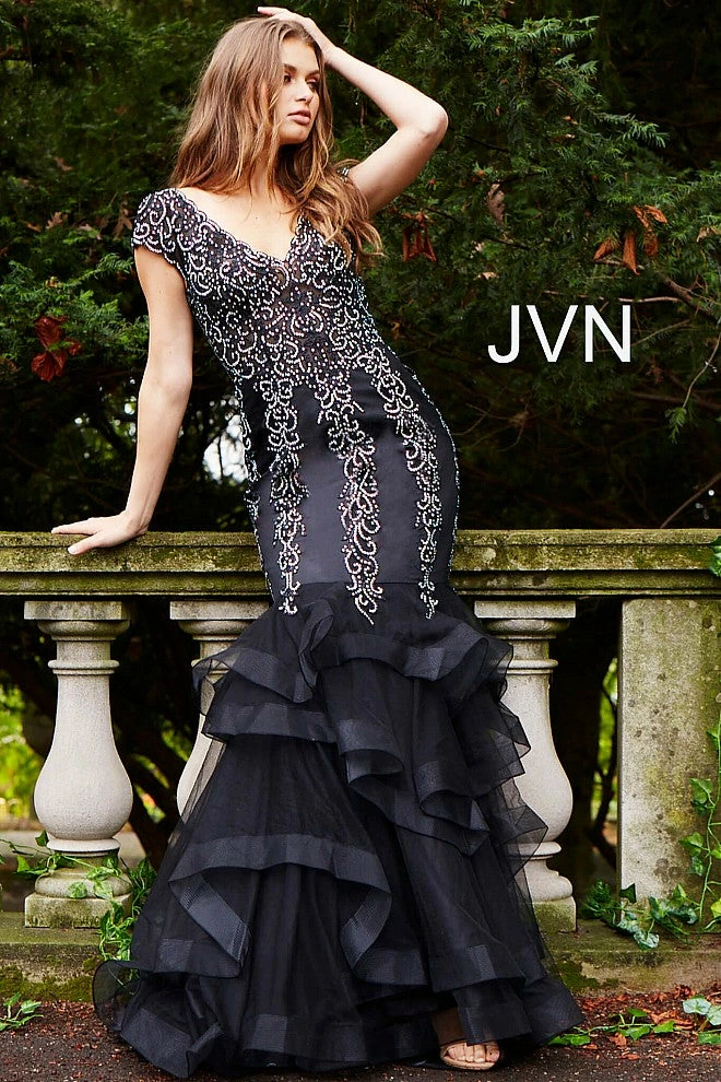 In Stock Mermaid Dresses Jovani JVN 55878 Black Size 2 Cap Sleeve Mermaid Prom Dress Embellished Evening Gown 9 In Stock Mermaid Dresses Jovani JVN 55878 Black Size 2 Cap Sleeve Mermaid Prom Dress Embellished Evening Gown
