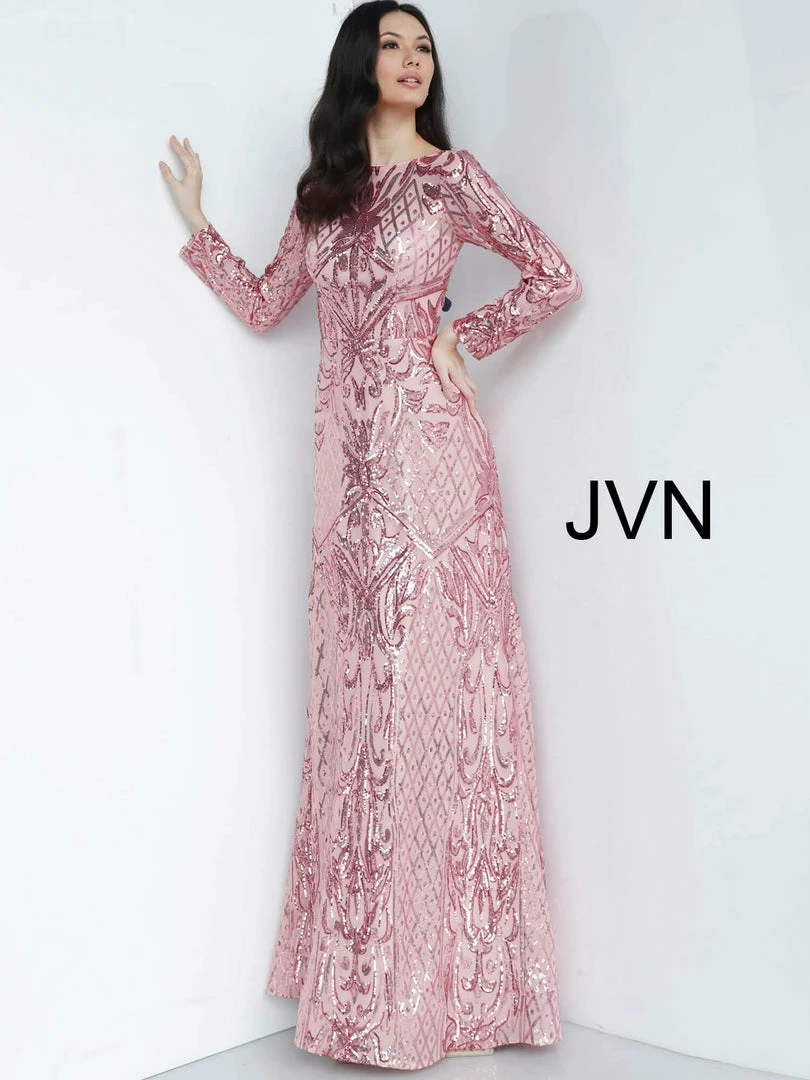 Discontinued Long Sleeve Dresses JVN By Jovani 62711 Long Sleeve Sequin Embellished Evening Gown 6 Discontinued Long Sleeve Dresses JVN By Jovani 62711 Long Sleeve Sequin Embellished Evening Gown