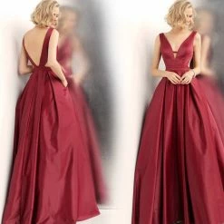 Discontinued Ballgown Dresses JVN By Jovani 65483 V Back Pleated Skirt Prom Dress Ball Gown