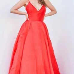 JVN By Jovani Jovani JVN66673 Satin Ball Gown Prom Dress Pleated Skirt V Neck Spaghetti Straps Ballgown Dresses 42 JVN By Jovani Jovani JVN66673 Satin Ball Gown Prom Dress Pleated Skirt V Neck Spaghetti Straps Ballgown Dresses