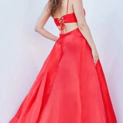 JVN By Jovani Jovani JVN66673 Satin Ball Gown Prom Dress Pleated Skirt V Neck Spaghetti Straps Ballgown Dresses 40 JVN By Jovani Jovani JVN66673 Satin Ball Gown Prom Dress Pleated Skirt V Neck Spaghetti Straps Ballgown Dresses