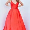JVN By Jovani Jovani JVN66673 Satin Ball Gown Prom Dress Pleated Skirt V Neck Spaghetti Straps Ballgown Dresses