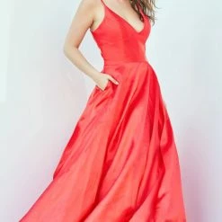 JVN By Jovani Jovani JVN66673 Satin Ball Gown Prom Dress Pleated Skirt V Neck Spaghetti Straps Ballgown Dresses 43 JVN By Jovani Jovani JVN66673 Satin Ball Gown Prom Dress Pleated Skirt V Neck Spaghetti Straps Ballgown Dresses