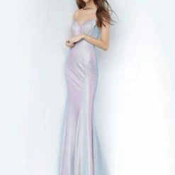 In Stock Mermaid Dresses Jovani JVN68190 Sz 2 Long Iridescent Shimmer Prom Dress Lilac Strapless Mermaid