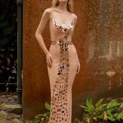In Stock Primavera Couture 3616 Size 8 Rose Gold Cut Glass Prom Dress Fitted Sequin Backless Formal Gown
