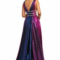 In Stock Johnathan Kayne 2008 Sz 12 Metallic Shimmer Prom Dress Plunging Neckline Evening Gown