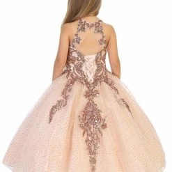 In Stock Ballgown Dresses DQ K727 Size 2 Rose Gold Girls Ballgown Pageant Dress Sequin Lace Glitter Corset