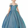 In Stock DQ K743 Size 6 Girls Pageant Dress Party Dress Shimmer Off The Shoulder Long Ballgown Dresses