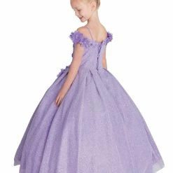 In Stock Ballgown Dresses DQ K758 Size 2, 4 Girls Off The Shoulder Glitter Pageant Dress 3D Flower Corset