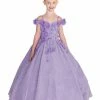 In Stock Ballgown Dresses DQ K758 Size 2, 4 Girls Off The Shoulder Glitter Pageant Dress 3D Flower Corset