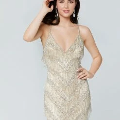 GSF Primavera Couture 3213 Full Fringe Prom Dress Pageant Gown Evening Gown Size 2 Nude/silver Fringe & Tassels