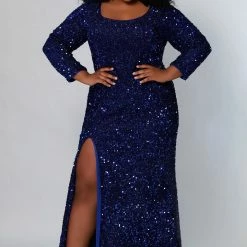 Sydney's Closet SC7320 Fitted Plus Sized Prom Dress Long Sleeves Scoop Neckline With Slit SC 7320 Long Sleeve Dresses 13 Sydney's Closet SC7320 Fitted Plus Sized Prom Dress Long Sleeves Scoop Neckline With Slit SC 7320 Long Sleeve Dresses