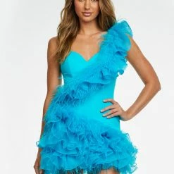 Ashleylauren Ashley Lauren 4482 One Shoulder Cocktail Dress With Ruffles & Feather Details