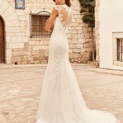 White One Bridal KAT Pronovias Wedding Dress Lace Mermaid Sheer Sleeves Gown