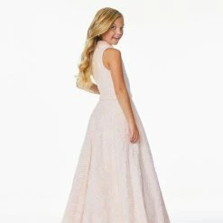 Ashley Lauren Kids Ballgown Dresses Ashley Lauren 8062 Kids Crew Neckline Tweed Evening Long Gown