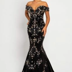 Johnathan Kayne 2176 Long Velvet Mermaid Pageant Dress Prom Gown Off Shoulder Mermaid Dresses