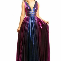 In Stock Johnathan Kayne 2008 Sz 12 Metallic Shimmer Prom Dress Plunging Neckline Evening Gown