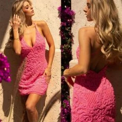 In Stock Primavera Couture 3138 Hot Pink Beaded Sequins Homecoming Dress Cocktail Dress Size 14 52 In Stock Primavera Couture 3138 Hot Pink Beaded Sequins Homecoming Dress Cocktail Dress Size 14