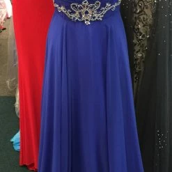 In Stock CLEARANCE Precious Formals Lux Gal 70118 Size 0 Royal Blue Long Prom Dress High Neck