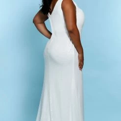 Sydney's Closet SC5248 Fitted Sequins Long Wedding Dress Plus Sized V Neckline SC 5428 Diana